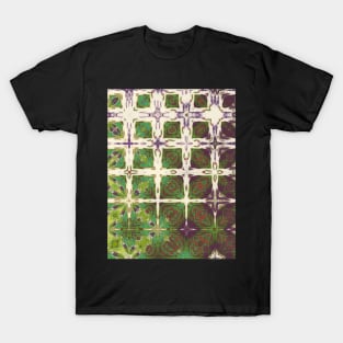 Green, Purple and Cream Window Frame Pattern - WelshDesignsTP003 T-Shirt